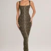 Ainslee Modal Square-Neck Bodycon Midi Dress in Leopard Print