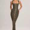 Ainslee Modal Square-Neck Bodycon Midi Dress in Leopard Print