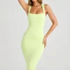 Ainslee Modal Square-Neck Bodycon Midi Dress in Matcha Green