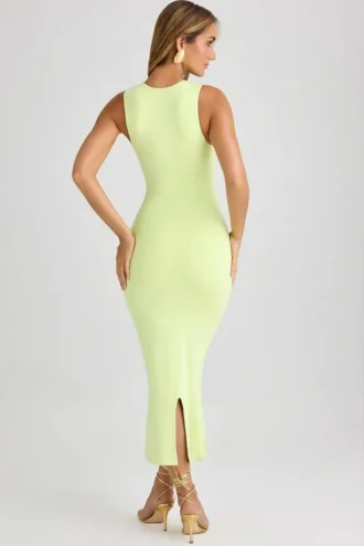 Ainslee Modal Square-Neck Bodycon Midi Dress in Matcha Green