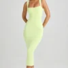 Ainslee Modal Square-Neck Bodycon Midi Dress in Matcha Green