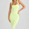 Ainslee Modal Square-Neck Bodycon Midi Dress in Matcha Green
