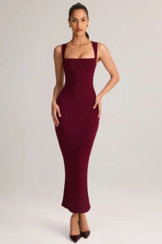 Ainslee Modal Square-Neck Bodycon Midi Dress in Wine