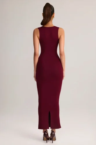 Ainslee Modal Square-Neck Bodycon Midi Dress in Wine