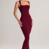 Ainslee Modal Square-Neck Bodycon Midi Dress in Wine