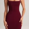 Ainslee Modal Square-Neck Bodycon Midi Dress in Wine