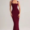 Ainslee Modal Square-Neck Bodycon Midi Dress in Wine