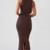 Ainslee Square Neck Midi Dress in Chocolate Brown
