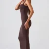 Ainslee Square Neck Midi Dress in Chocolate Brown
