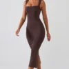 Ainslee Square Neck Midi Dress in Chocolate Brown