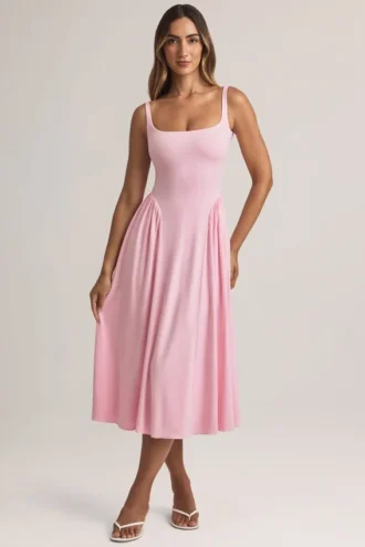 Aireen Modal A-Line Midaxi Dress in Pastel Pink