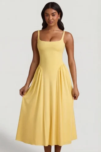 Aireen Modal A-Line Midaxi Dress in Pastel Yellow