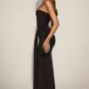 Aisra Satin Peekaboo Bandeau Draped Gown in Black