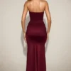 Aisra Satin Peekaboo Bandeau Draped Gown in Wine Red