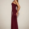 Aisra Satin Peekaboo Bandeau Draped Gown in Wine Red