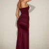 Aisra Satin Peekaboo Bandeau Draped Gown in Wine Red