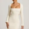 Akari Pearl-Detail Cut-Out Mini Dress in Ivory