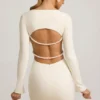 Akari Pearl-Detail Cut-Out Mini Dress in Ivory