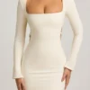 Akari Pearl-Detail Cut-Out Mini Dress in Ivory