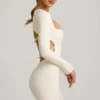 Akari Pearl-Detail Cut-Out Mini Dress in Ivory