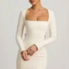 Akari Pearl-Detail Cut-Out Mini Dress in Ivory