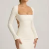 Akari Pearl-Detail Cut-Out Mini Dress in Ivory