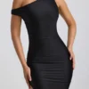 Akeeva Ruched Asymmetric One-Shoulder Maxi Dress in Black