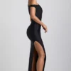 Akeeva Ruched Asymmetric One-Shoulder Maxi Dress in Black