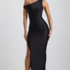 Akeeva Ruched Asymmetric One-Shoulder Maxi Dress in Black