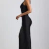 Akeeva Ruched Asymmetric One-Shoulder Maxi Dress in Black
