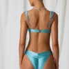 Akoya Pearl-Detail Ruched Bikini Top in Turquoise