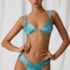 Akoya Pearl-Detail Ruched Bikini Top in Turquoise