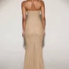 Alabelle Metallic Lace Godet Fishtail Gown in Gold