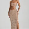 Alamea Embellished Cut-Out Bandeau Maxi Dress in Honey