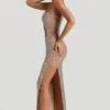 Alamea Embellished Cut-Out Bandeau Maxi Dress in Honey