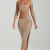 Alamea Embellished Cut-Out Bandeau Maxi Dress in Honey