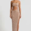 Alamea Embellished Cut-Out Bandeau Maxi Dress in Honey