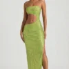 Alamea Embellished Cut-Out Bandeau Maxi Dress in Pear Green