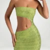 Alamea Embellished Cut-Out Bandeau Maxi Dress in Pear Green