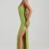 Alamea Embellished Cut-Out Bandeau Maxi Dress in Pear Green