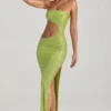 Alamea Embellished Cut-Out Bandeau Maxi Dress in Pear Green