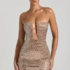 Alanni Embellished Cut-Out Mini Dress in Honey