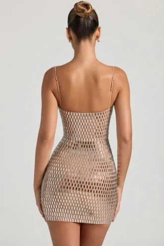 Alanni Embellished Cut-Out Mini Dress in Honey
