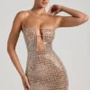 Alanni Embellished Cut-Out Mini Dress in Honey