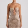 Alanni Embellished Cut-Out Mini Dress in Honey