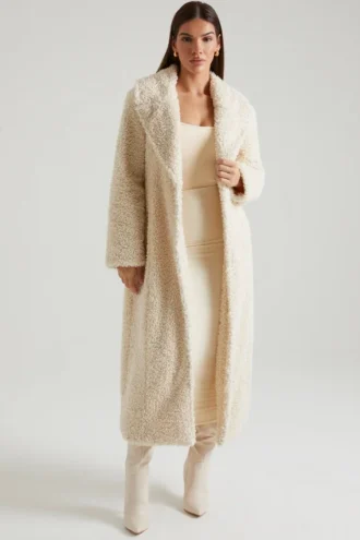 Alaska Long Shearling Coat in Cream