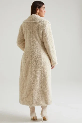 Alaska Long Shearling Coat in Cream