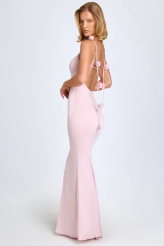 Aldona Slinky Jersey Floral-Appliqué&nbsp;Gown in Blush