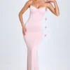 Aldona Slinky Jersey Floral-Appliqué&nbsp;Gown in Blush