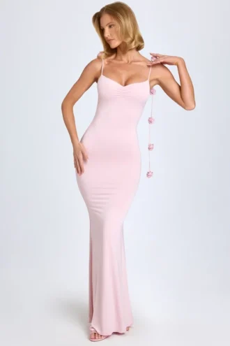 Aldona Slinky Jersey Floral-Appliqué&nbsp;Gown in Blush